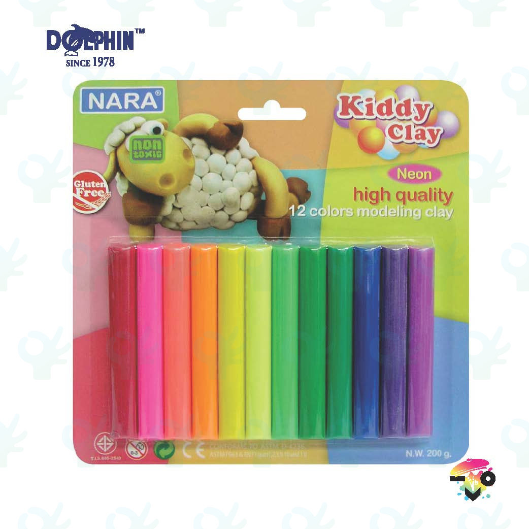 Nara Kiddy Clay Modelling Clay 12 Colours (6 Neon & 6 Normal Colors